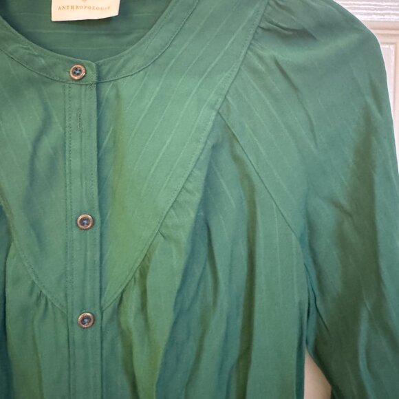 Anthropologie Maeve Avignon Emerald Green Button Down, XXS - Picture 4 of 5